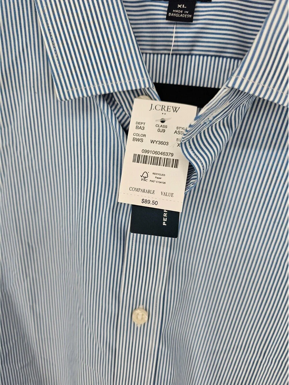 J Crew Performance Men Sz XL Logn Sleeve Button Up Dress Shirt Slim Fit Blue NEW